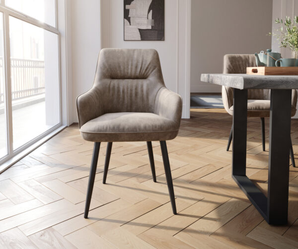 Jedálenská stolička Zelia-Flex s opierkami mikrovlákno taupe vintage 4-nohá zúžená čierna vrecková pružina - Image 2