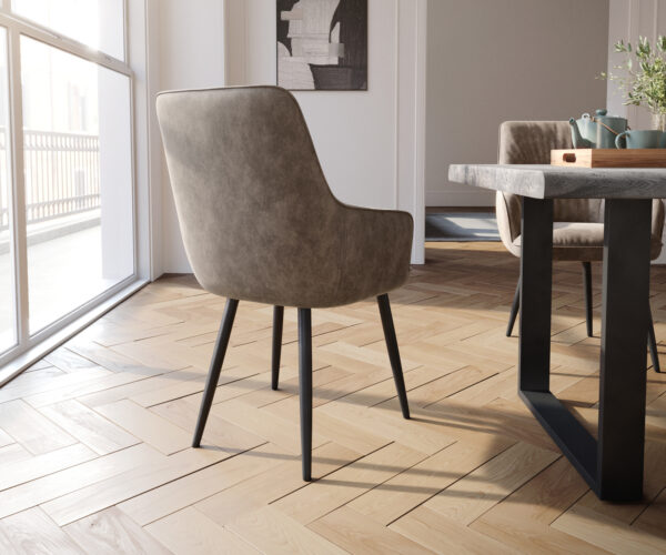 Jedálenská stolička Zelia-Flex s opierkami mikrovlákno taupe vintage 4-nohá zúžená čierna vrecková pružina - Image 5