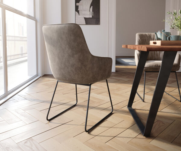 Jedálenská stolička Zelia-Flex s opierkami mikrovlákno taupe vintage tenká podstava čierna vrecková pružina - Image 5