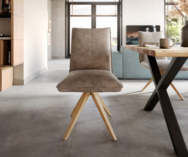 Jedálenská stolička Lelio-Flex drevená podnož štvorcová mikrovlákno taupe vintage 180° - Image 2