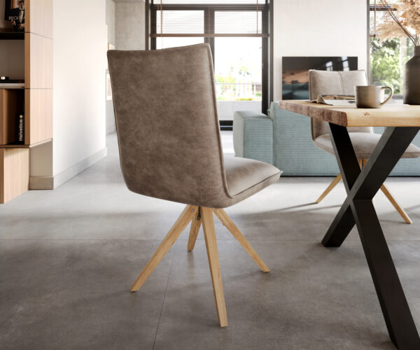 Jedálenská stolička Lelio-Flex drevená podnož štvorcová mikrovlákno taupe vintage 180° - Image 5