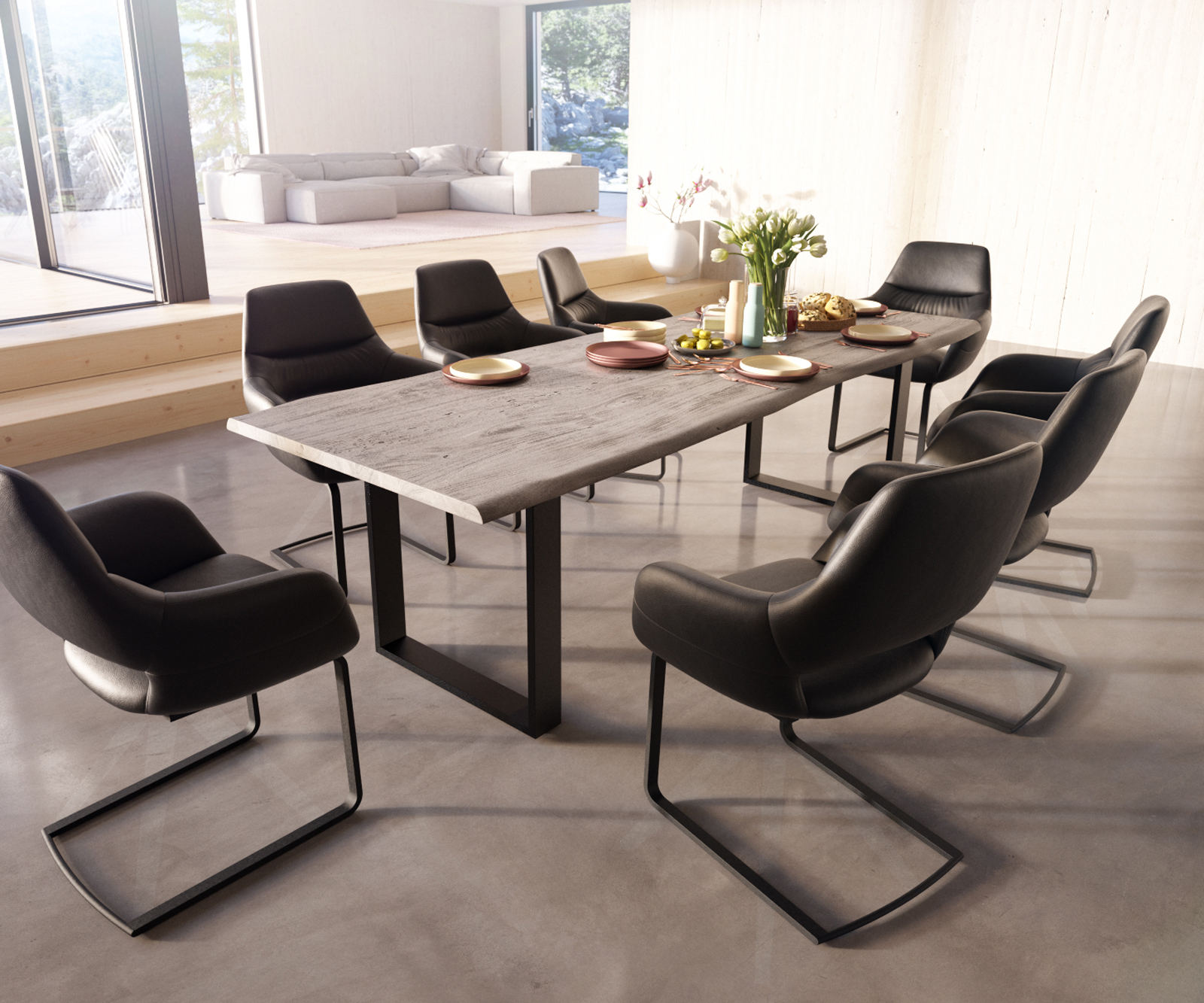 Jedálenská stolička Yago-Flex s opierkami pravá koža čierna jedálenská stolička plochá čierna vrecková pružina - Image 4