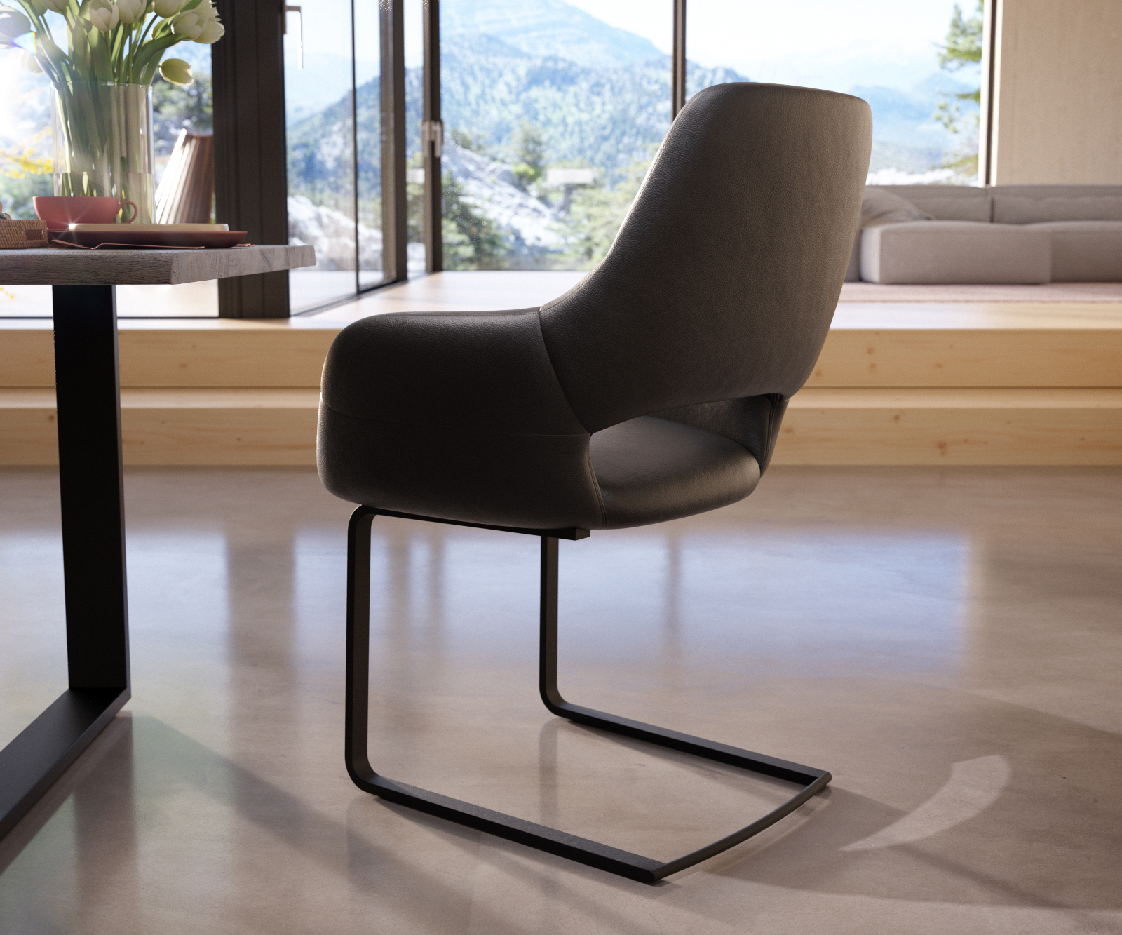 Jedálenská stolička Yago-Flex s opierkami pravá koža čierna jedálenská stolička plochá čierna vrecková pružina - Image 5