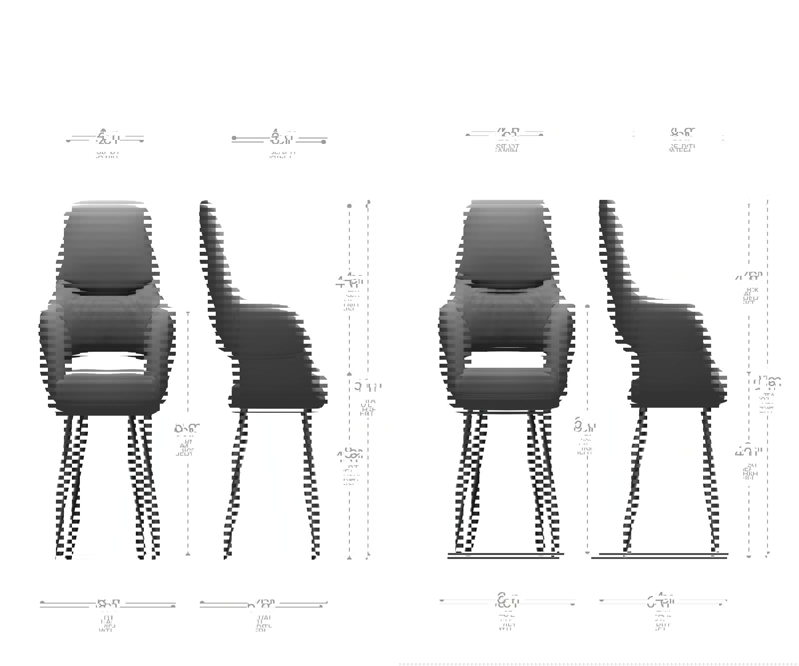 Jedálenská stolička Yago-Flex s opierkami zamat sivá 4-nohá zúžená nerezová oceľ vrecková pružina - Image 6