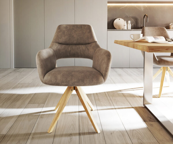 Jedálenská stolička Yago-Flex drevená základňa štvorcová mikrovlákno taupe vintage - Image 2