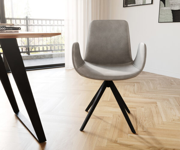 Ilia-Flex otočná stolička s podrúčkami krížová základňa štvorcová čierna zamatová sivá 180° - Image 2