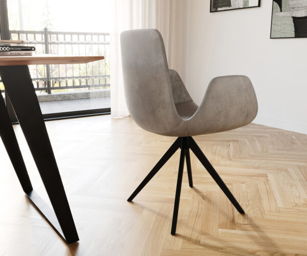 Ilia-Flex otočná stolička s podrúčkami krížová základňa štvorcová čierna zamatová sivá 180° - Image 5