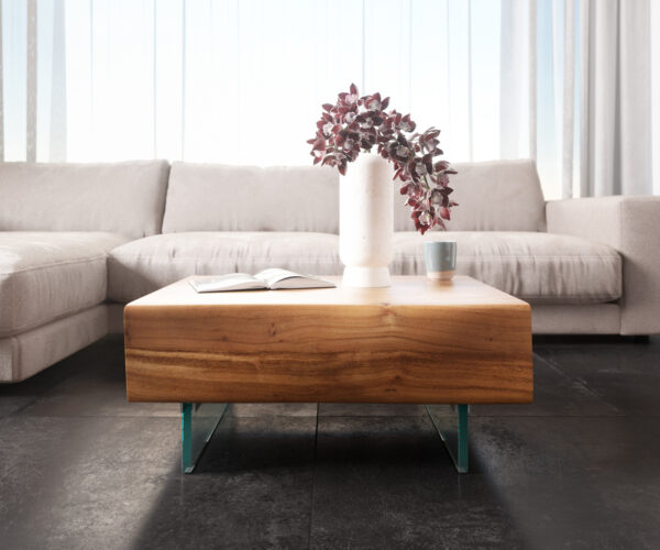 Konferenčný stolík Nový 80x60x38 cm prírodná akácia 2 zásuvky na zavesenie - Image 2