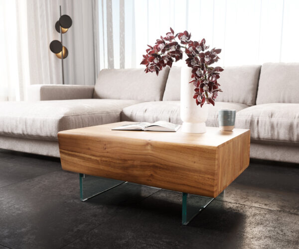 Konferenčný stolík Nový 80x60x38 cm prírodná akácia 2 zásuvky na zavesenie - Image 4