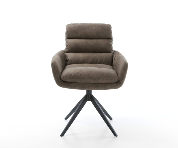 Abelia-Flex jedálenská stolička s podrúčkami taupe vintage krížová podnož široká čierna otočná o 360° - Image 2
