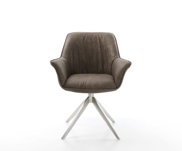 Jedálenská stolička Keila-Flex s podrúčkami taupe vintage krížová podnož široká nerezová oceľ otočná o 360° - Image 2