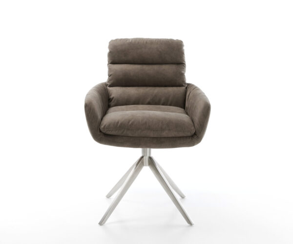 Abelia-Flex jedálenská stolička s podrúčkami taupe vintage krížová podnož široká nerezová oceľ otočná o 360° - Image 2