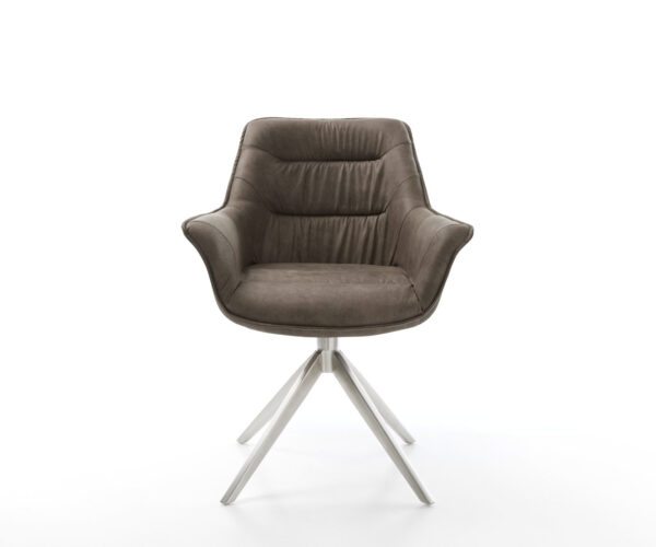 Jedálenská stolička Kaira-Flex taupe vintage krížová podnož široká nerezová oceľ otočná o 360° - Image 2