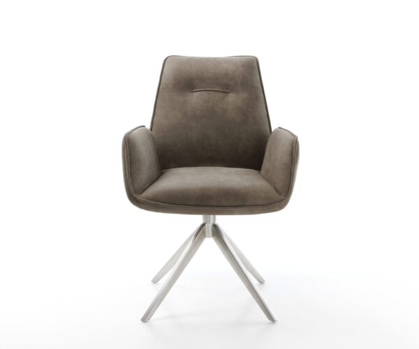 Jedálenská stolička Zoa-Flex taupe vintage krížová podnož široká nerezová oceľ otočná o 360° - Image 2