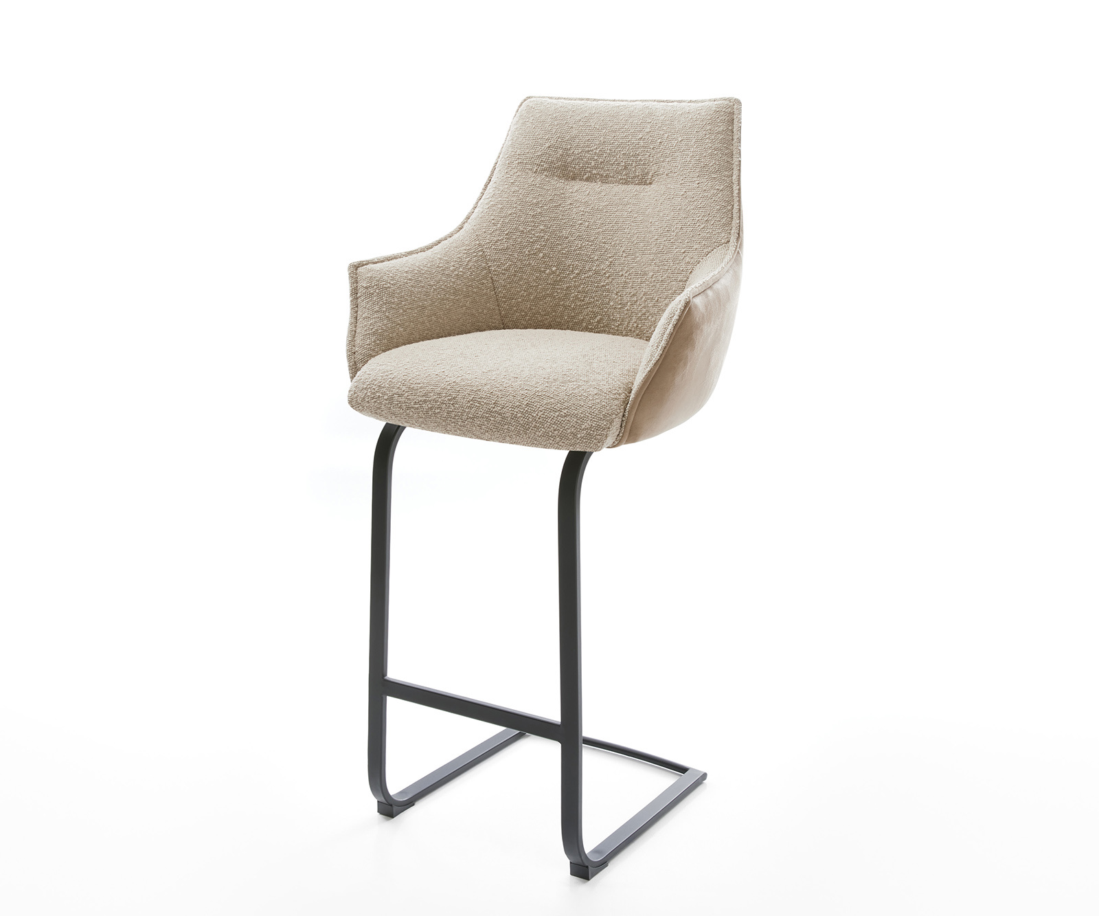 Barová stolička Alja-Flex zmiešané materiály mikrovlákno tmavobéžová / bouclé tmavobéžová jedálenská stolička plochý kov čierna vrecková pružina