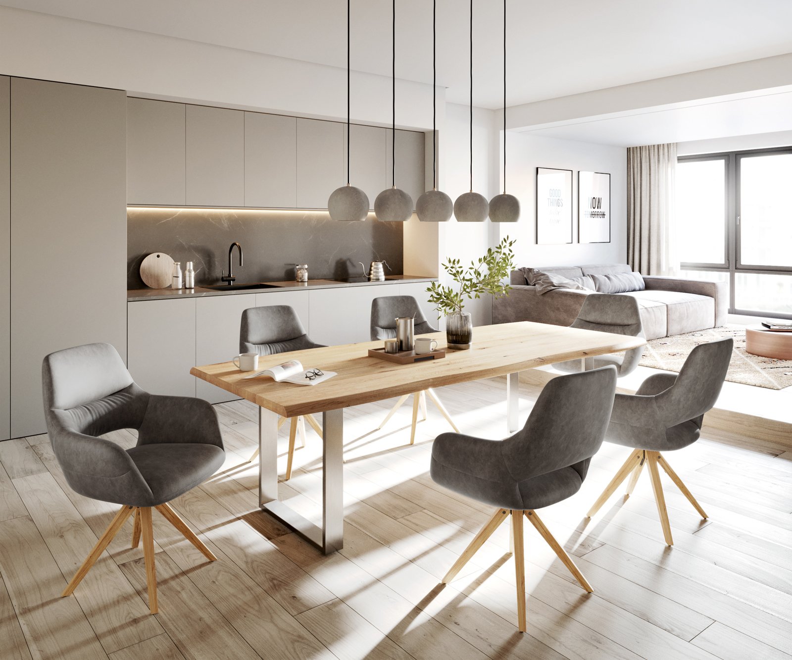 Jedálenská stolička Yago-Flex s opierkami mikrovlákno antracitová vintage drevená podstava hranatá prírodná vrecková pružina - Image 4