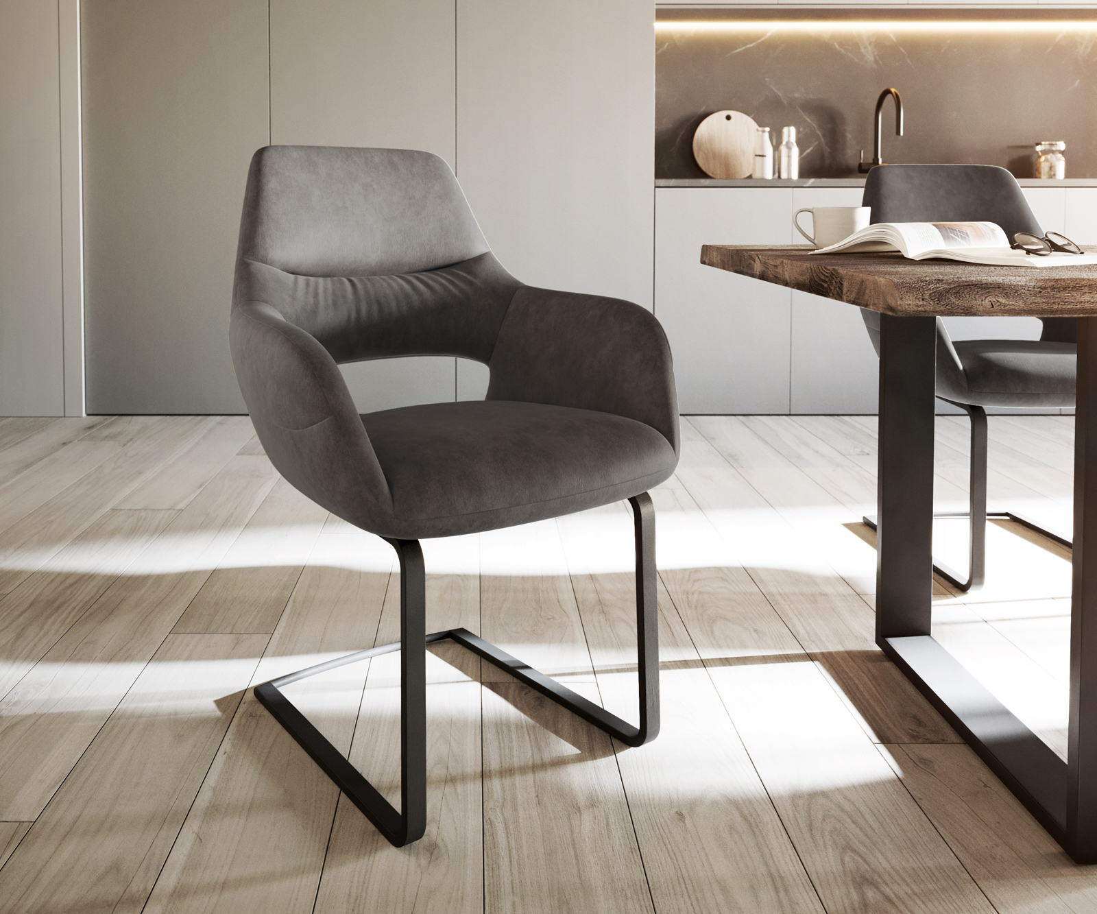 Jedálenská stolička Yago-Flex s opierkami mikrovlákno antracit vintage jedálenská stolička plochá čierna vrecková pružina