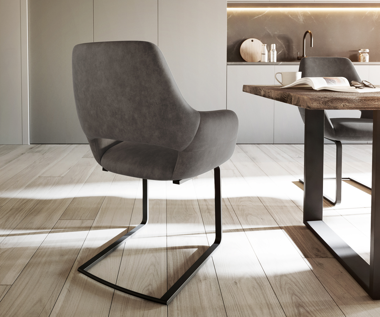 Jedálenská stolička Yago-Flex s opierkami mikrovlákno antracit vintage jedálenská stolička plochá čierna vrecková pružina - Image 5