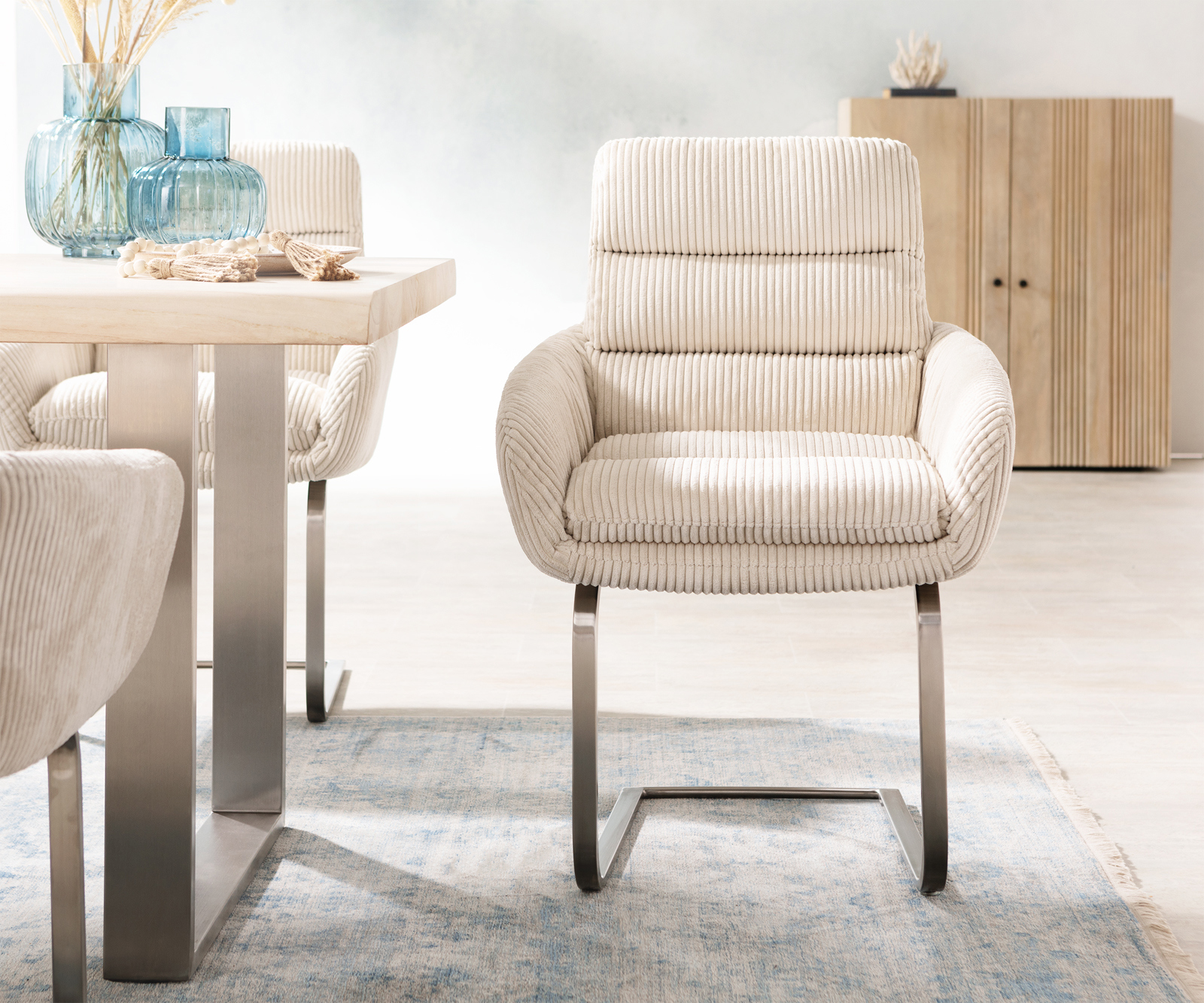 Jedálenská stolička Abelia-Flex s opierkami mikrovlákno béžová jedálenská stolička plochý nerezová oceľ - Image 2