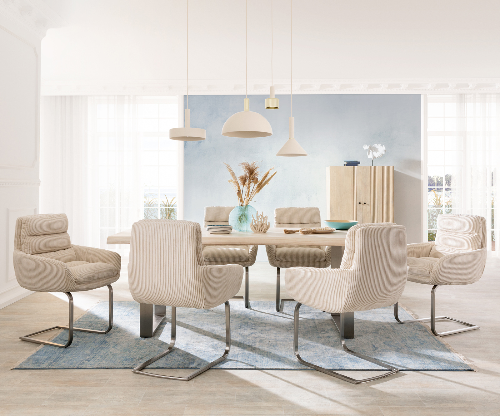 Jedálenská stolička Abelia-Flex s opierkami mikrovlákno béžová jedálenská stolička plochý nerezová oceľ - Image 4