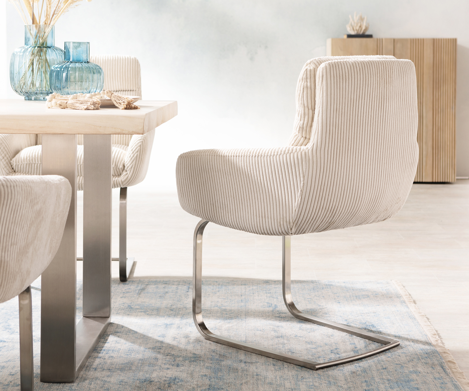 Jedálenská stolička Abelia-Flex s opierkami mikrovlákno béžová jedálenská stolička plochý nerezová oceľ - Image 5