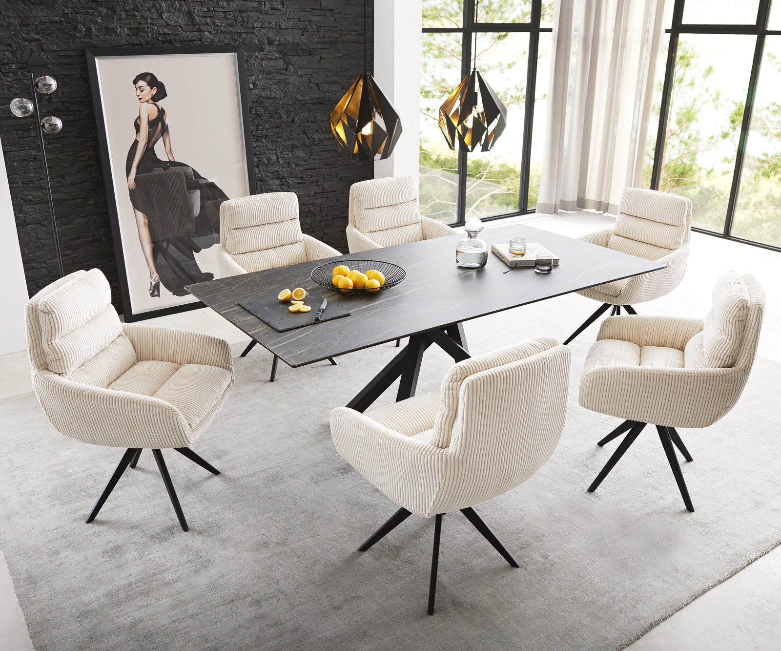 Jedálenská stolička Abelia-Flex s opierkami manšester béžová krížová podstava hranatá čierna - Image 4