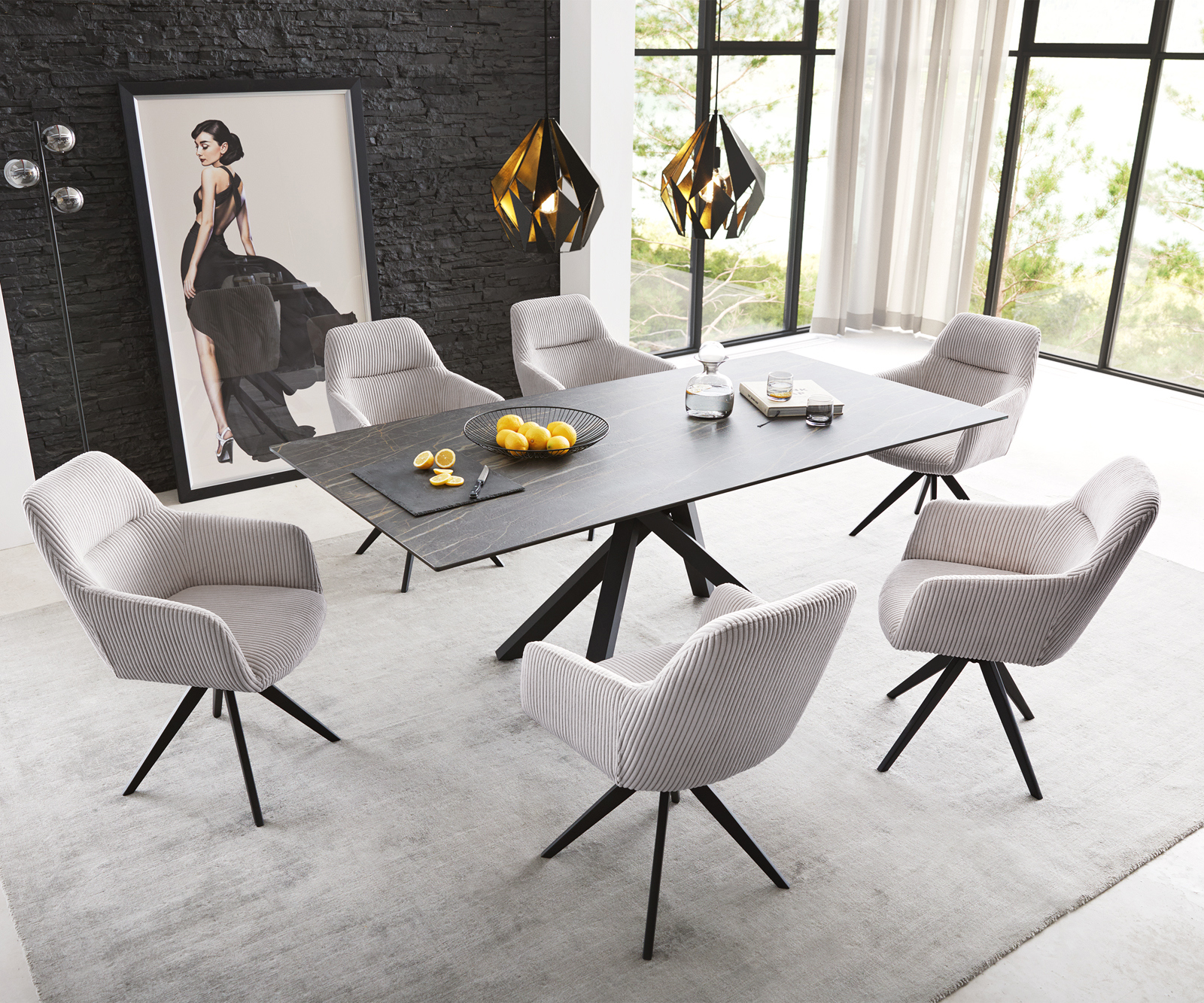 Jedálenská stolička Pejo-Flex plyšový manšester strieborno-šedá krížová podstava hranatá čierna vrecková pružina - Image 4