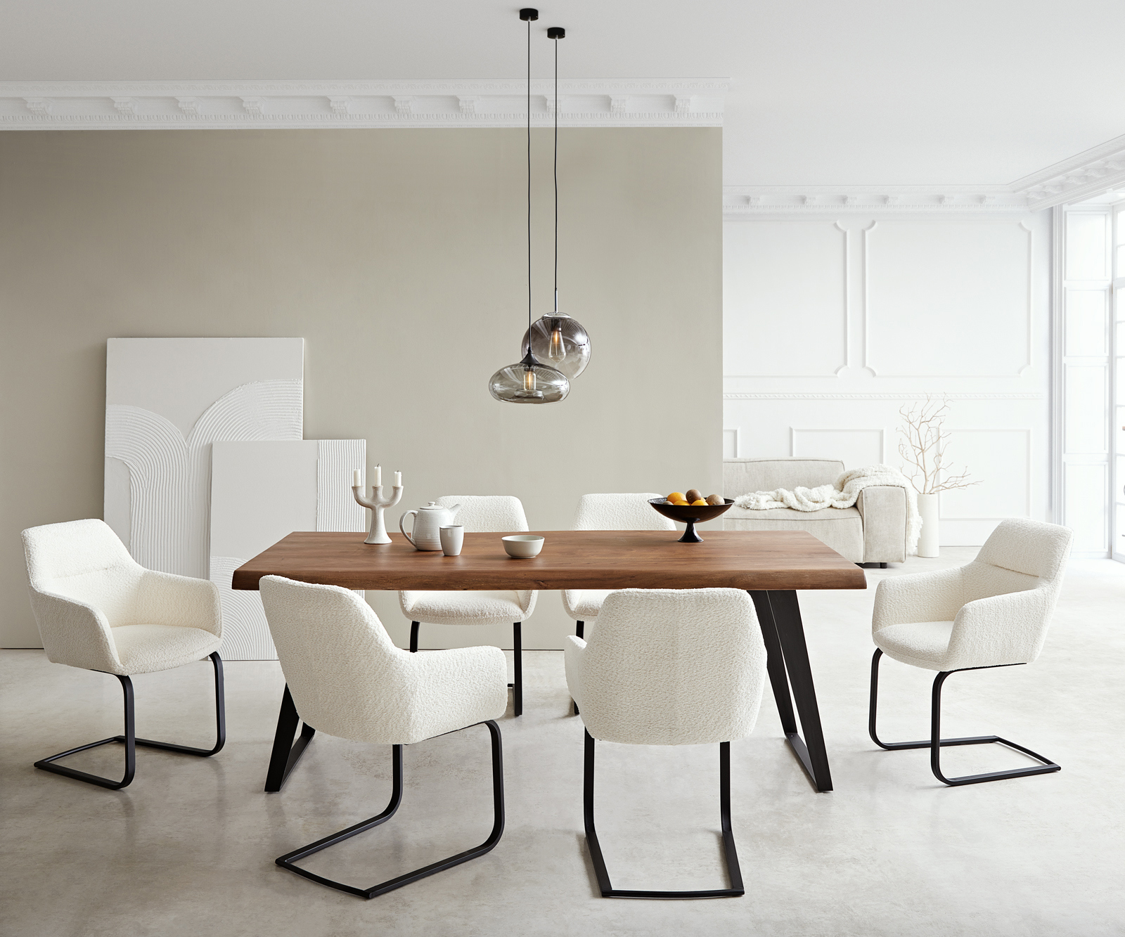 Jedálenská stolička Pejo-Flex bouclé biela jedálenská stolička plochá čierna vrecková pružina - Image 4