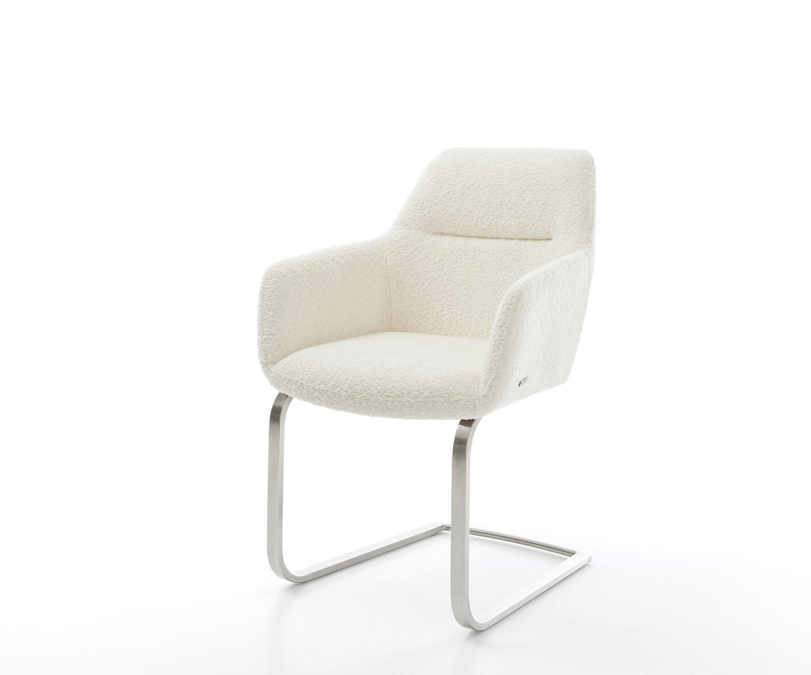 Jedálenská stolička Pejo-Flex bouclé biela jedálenská stolička plochá nerezová oceľ vrecková pružina