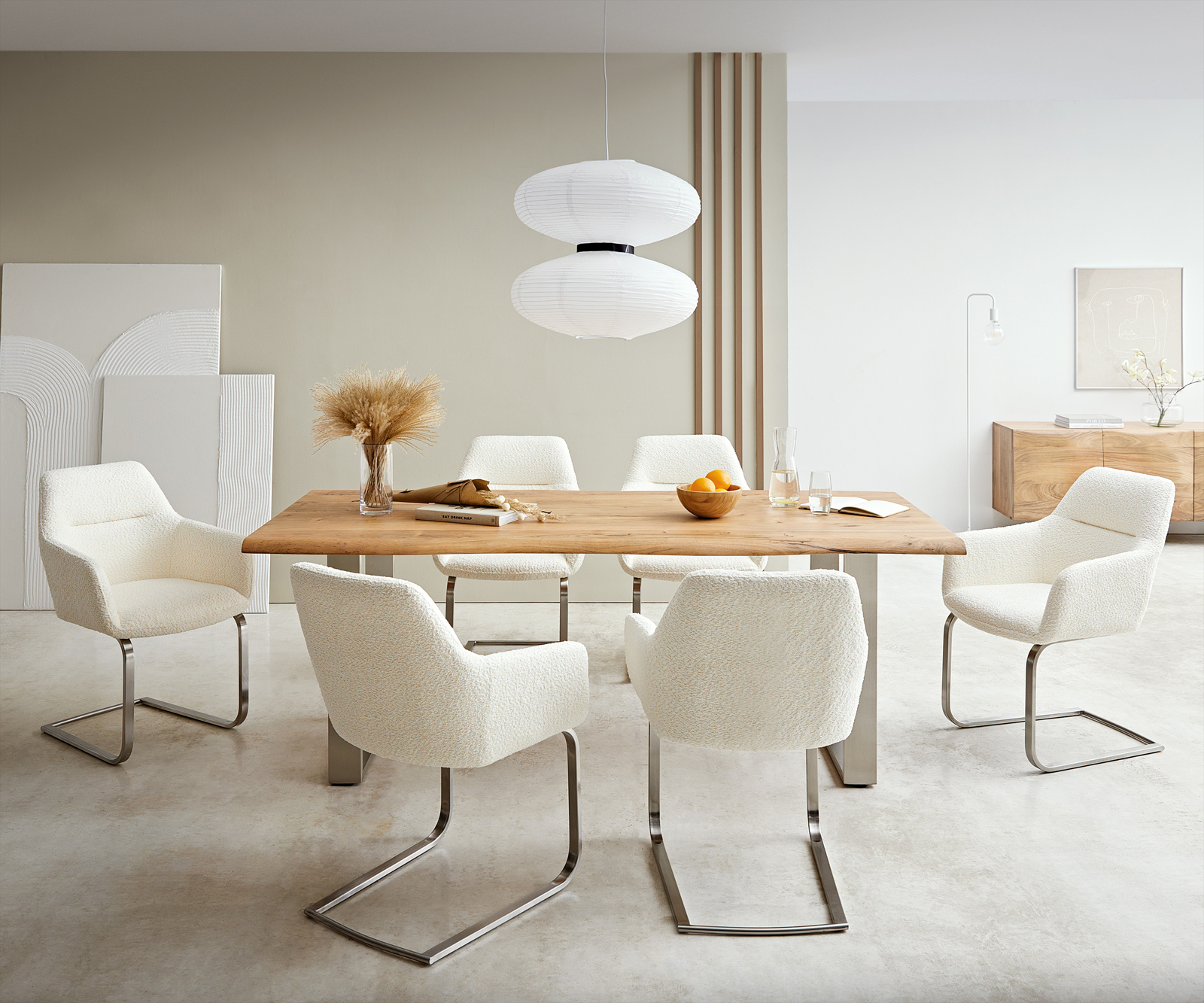 Jedálenská stolička Pejo-Flex bouclé biela jedálenská stolička plochá nerezová oceľ vrecková pružina - Image 4