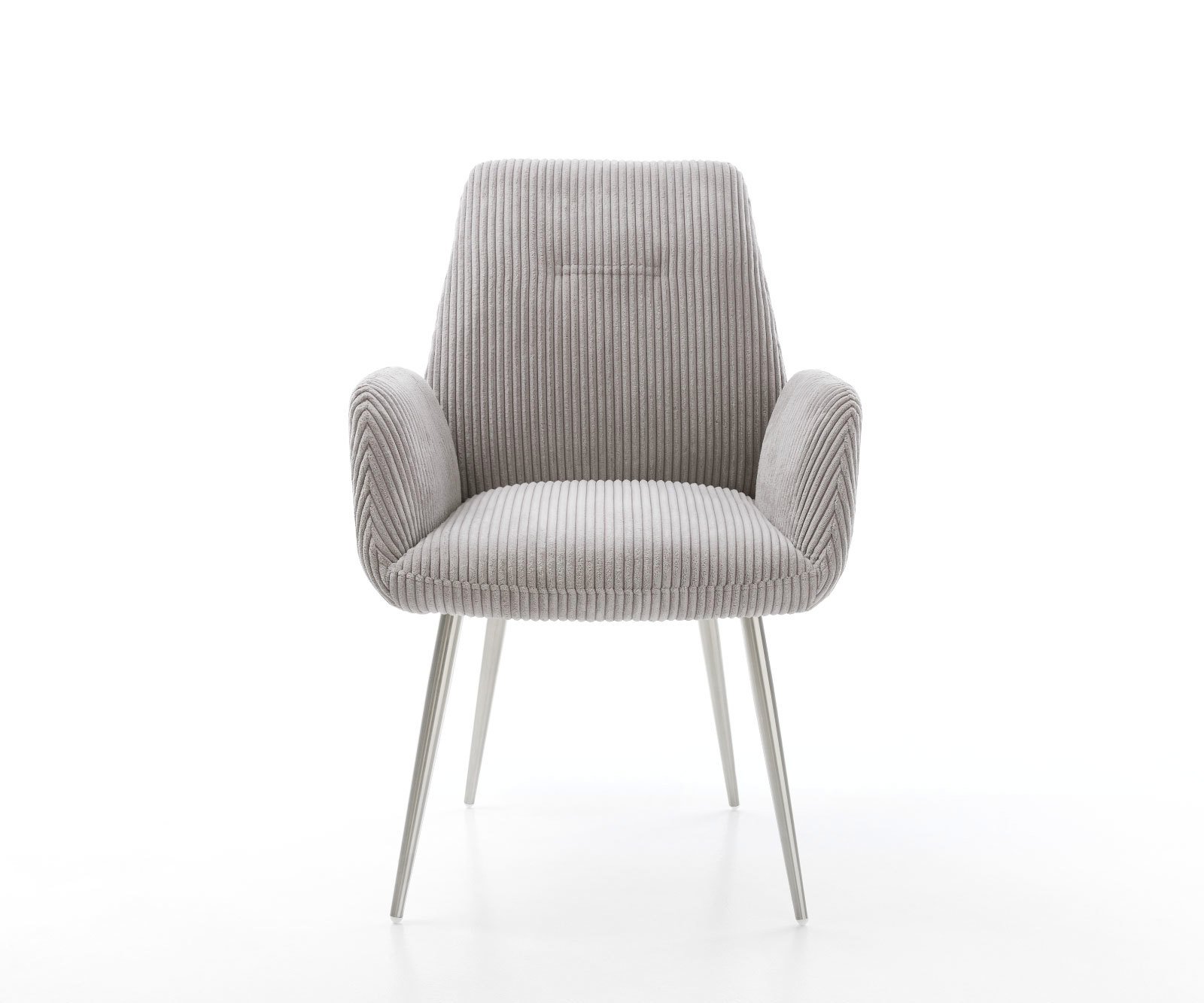 Jedálenská stolička Zoa-Flex plyšový manšester strieborno-šedá 4-nohá zúžená nerezová oceľ vrecková pružina - Image 2