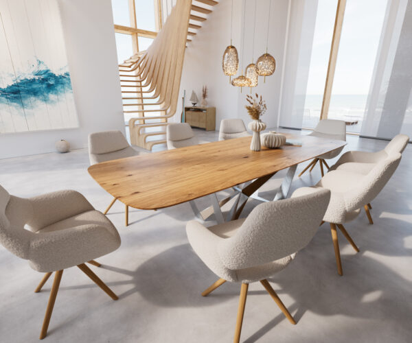 Hranatý jedálenský stôl 300x100 cm zaoblený prírodný dub švajčiarsky okraj - Image 6