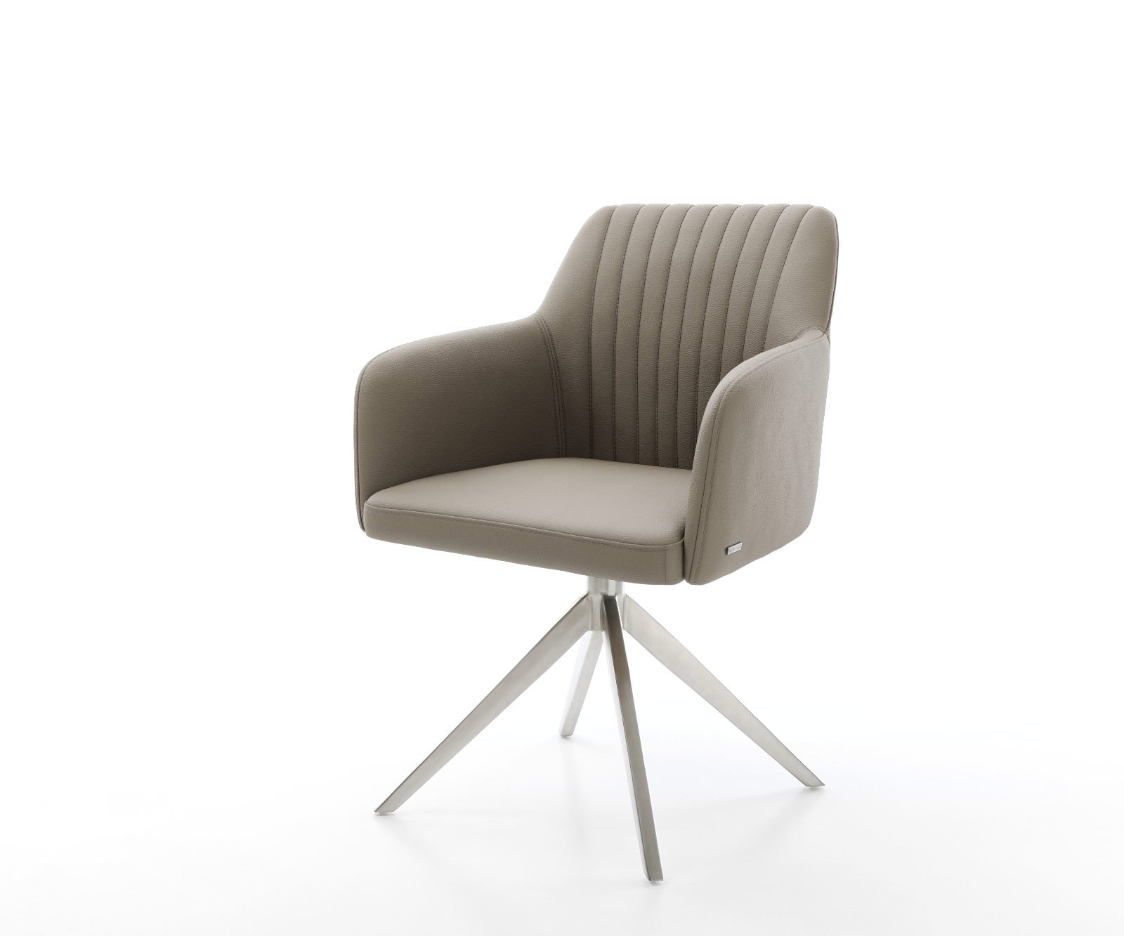 Jedálenská stolička Greg-Flex pravá koža tmavobéžová široká kovová podstava vrecková pružina