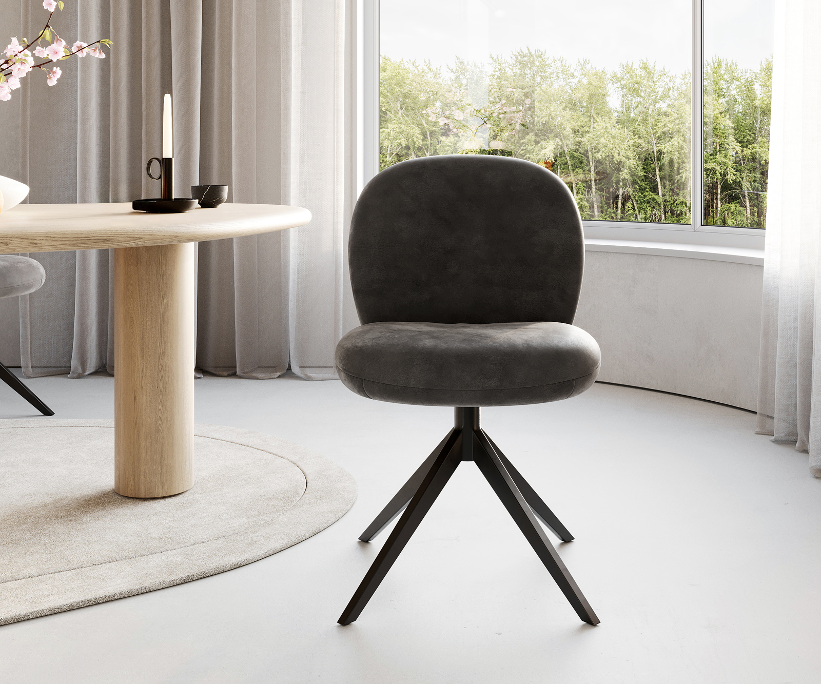 Otočná jedálenská stolička Nube-Flex mikrovlákno antracit vintage krížová podstava široká čierna otočná 360° vrecková pružina - Image 2