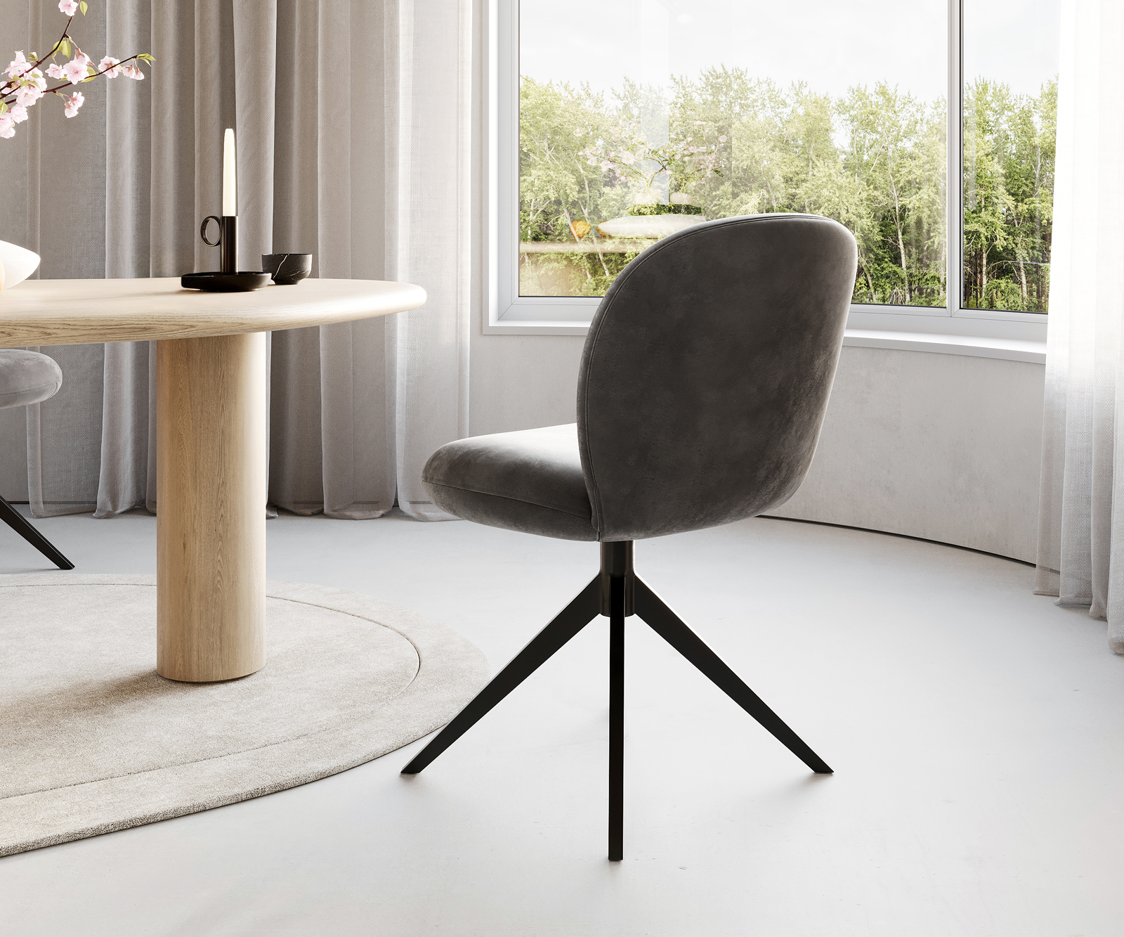 Otočná jedálenská stolička Nube-Flex mikrovlákno antracit vintage krížová podstava široká čierna otočná 360° vrecková pružina - Image 5