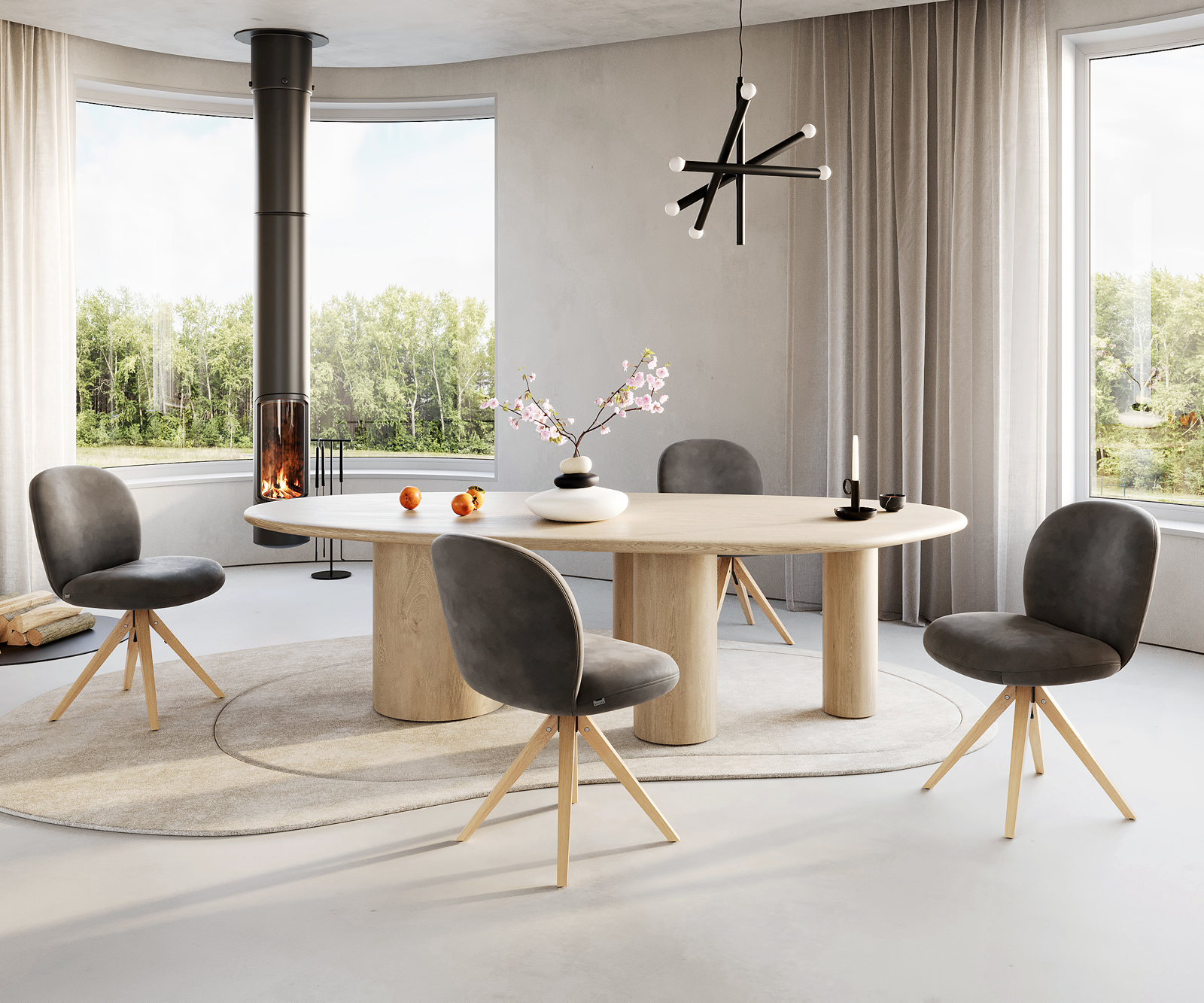 Jedálenská stolička Nube-Flex mikrovlákno antracitová vintage drevená podstava hranatá prírodná 180° otočná vrecková pružina - Image 4