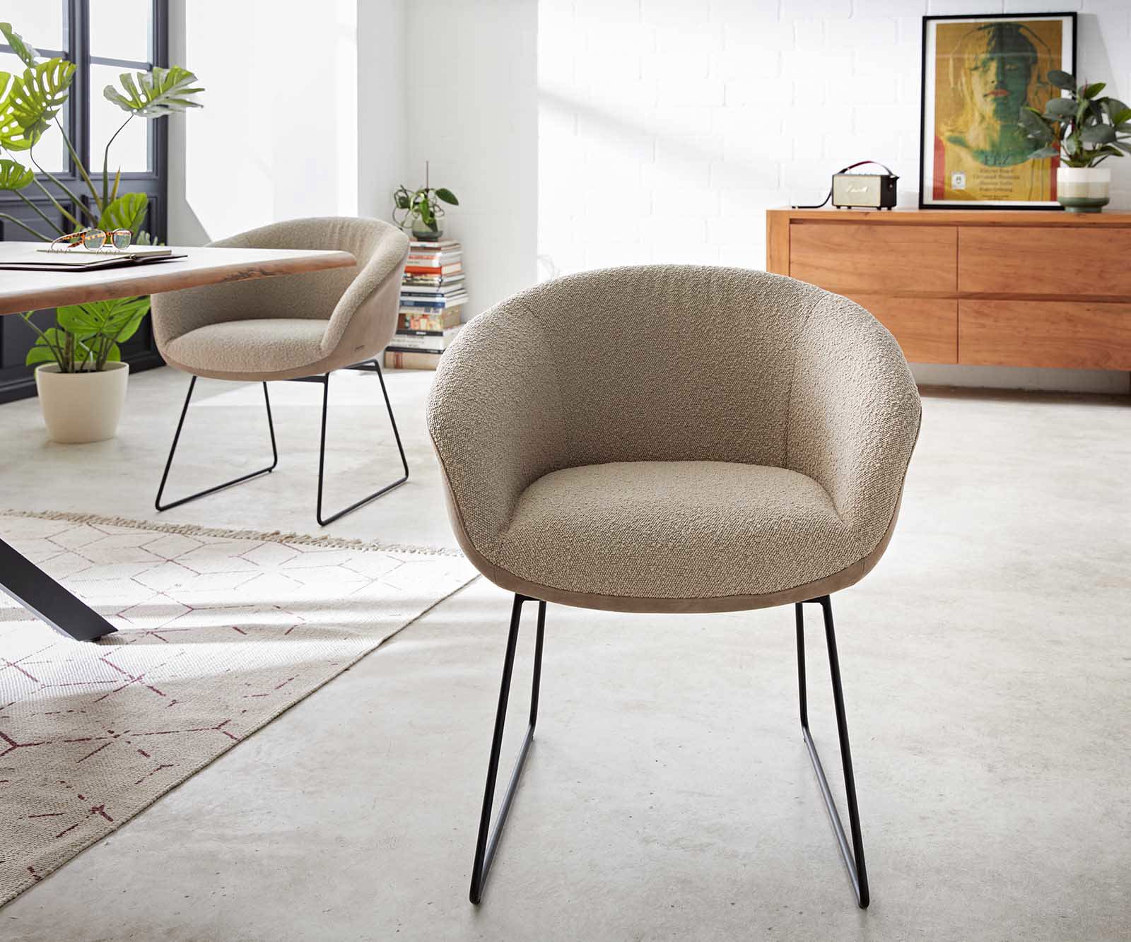 Jedálenská stolička Vinka-Flex s opierkami zmiešané materiály tmavobéžová tenká podstava čierna vrecková pružina - Image 2