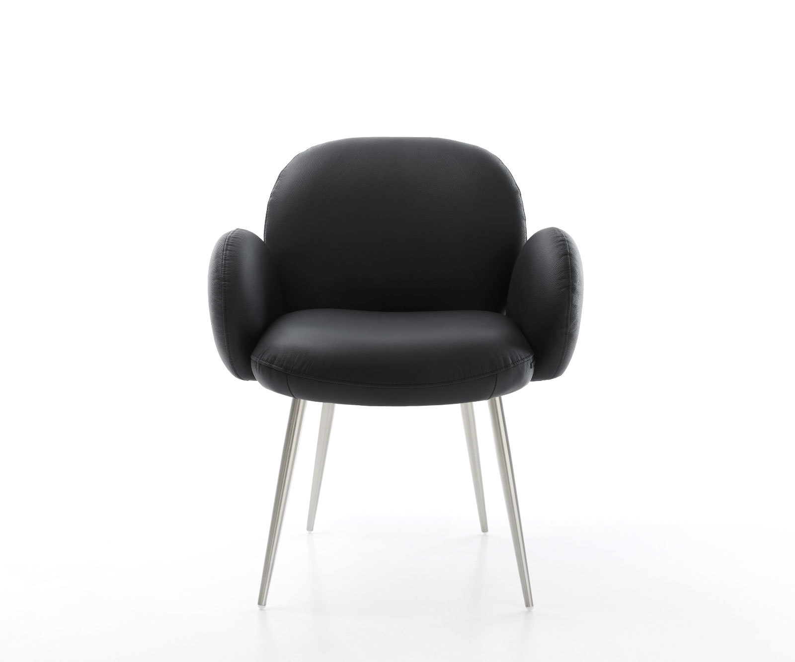 Jedálenská stolička Nube-Flex s opierkami pravá koža čierna 4-nohá zúžená nerezová oceľ vrecková pružina - Image 2