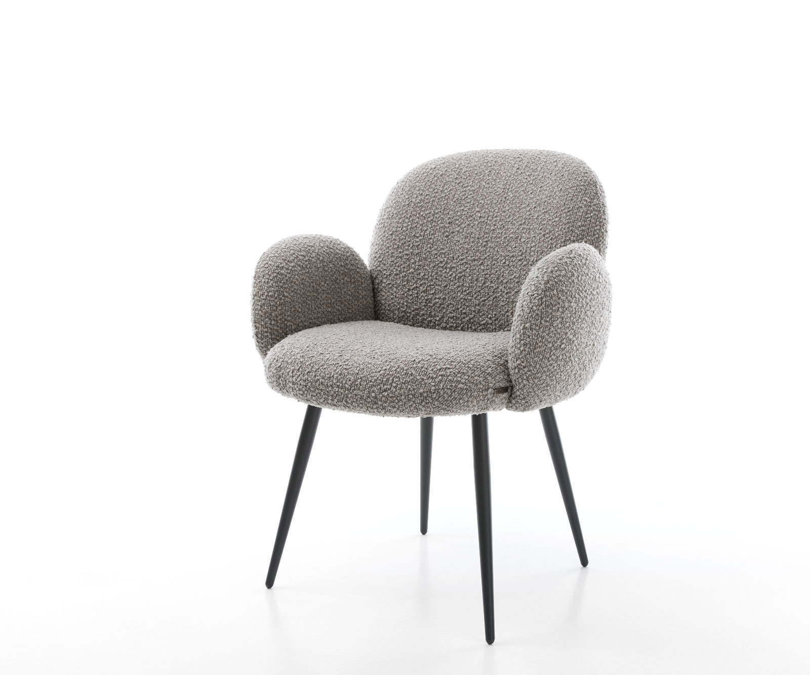 Jedálenská stolička Nube-Flex s opierkami bouclé strieborno sivá 4-nohá zúžená čierna vrecková pružina