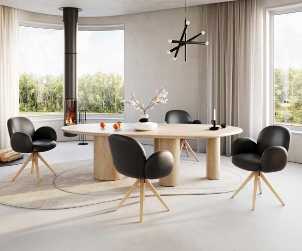 Otočná stolička Nube-Flex s podrúčkami drevená základňa štvorcová pravá koža čierna 180° taštičkové pružiny - Image 4