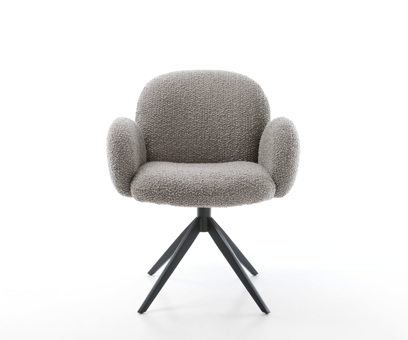 Otočná jedálenská stolička Nube-Flex s opierkami bouclé striebornošedá krížová podstava široká čierna 360° otočná vrecková pružina - Image 2