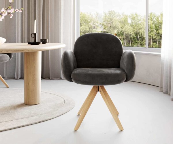 Otočná stolička Nube-Flex s podrúčkami drevená základňa štvorcová mikrovlákno antracit vintage 180° taštičkové pružiny - Image 2