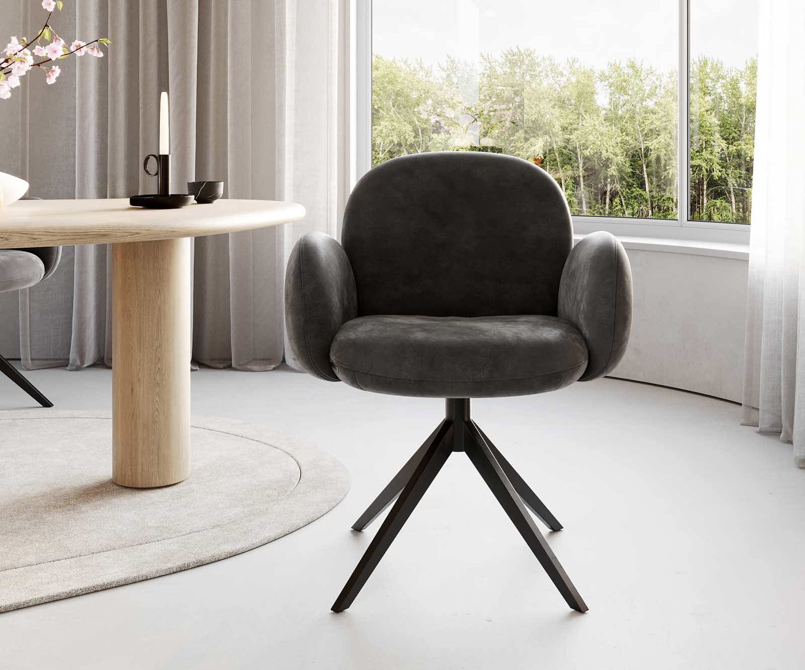 Otočná jedálenská stolička Nube-Flex s opierkami mikrovlákno antracit vintage krížová podstava široká čierna 360° otočná vrecková pružina - Image 2