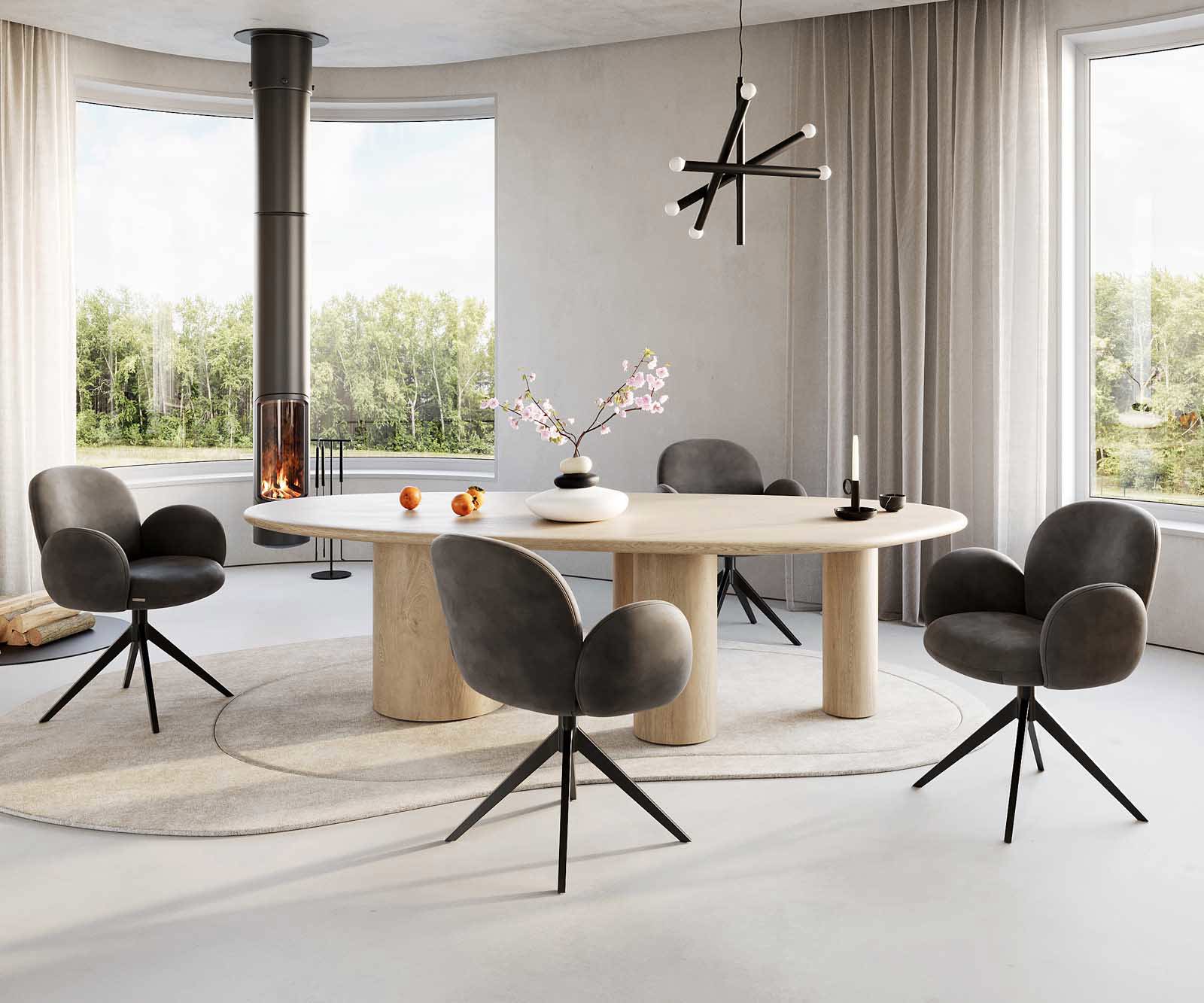 Otočná jedálenská stolička Nube-Flex s opierkami mikrovlákno antracit vintage krížová podstava široká čierna 360° otočná vrecková pružina - Image 4