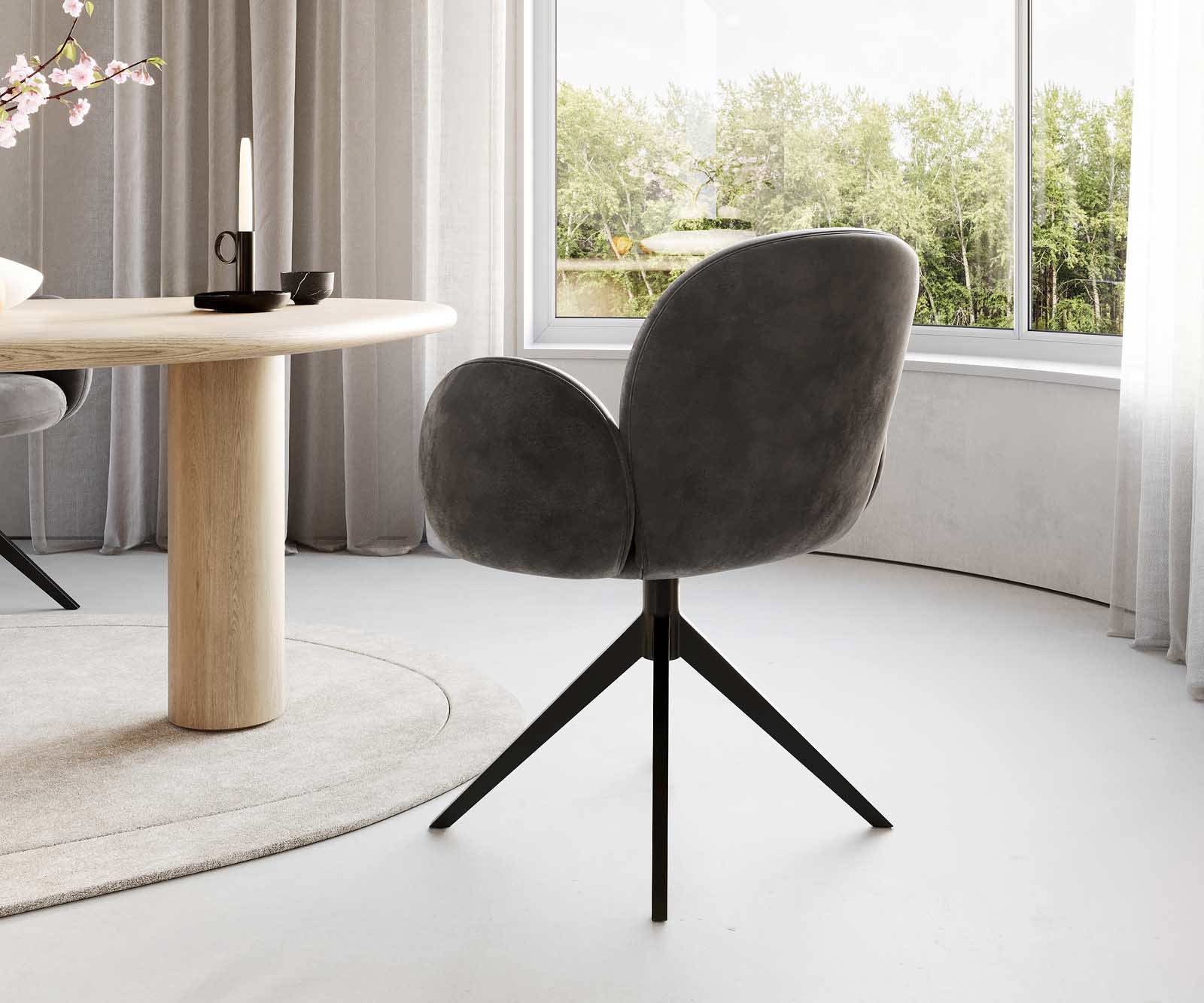 Otočná jedálenská stolička Nube-Flex s opierkami mikrovlákno antracit vintage krížová podstava široká čierna 360° otočná vrecková pružina - Image 5