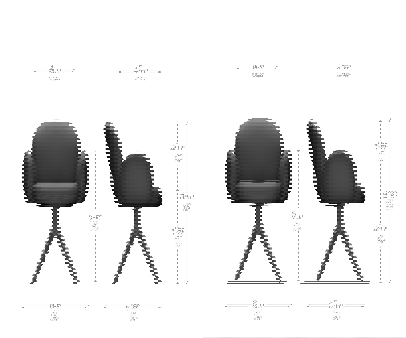Otočná jedálenská stolička Nube-Flex s opierkami mikrovlákno antracit vintage krížová podstava široká čierna 360° otočná vrecková pružina - Image 6
