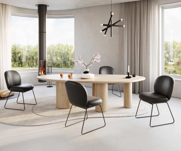 Jedálenská stolička Nube-Flex s tenkou kovovou základňou čierna pravá koža čierna - Image 4