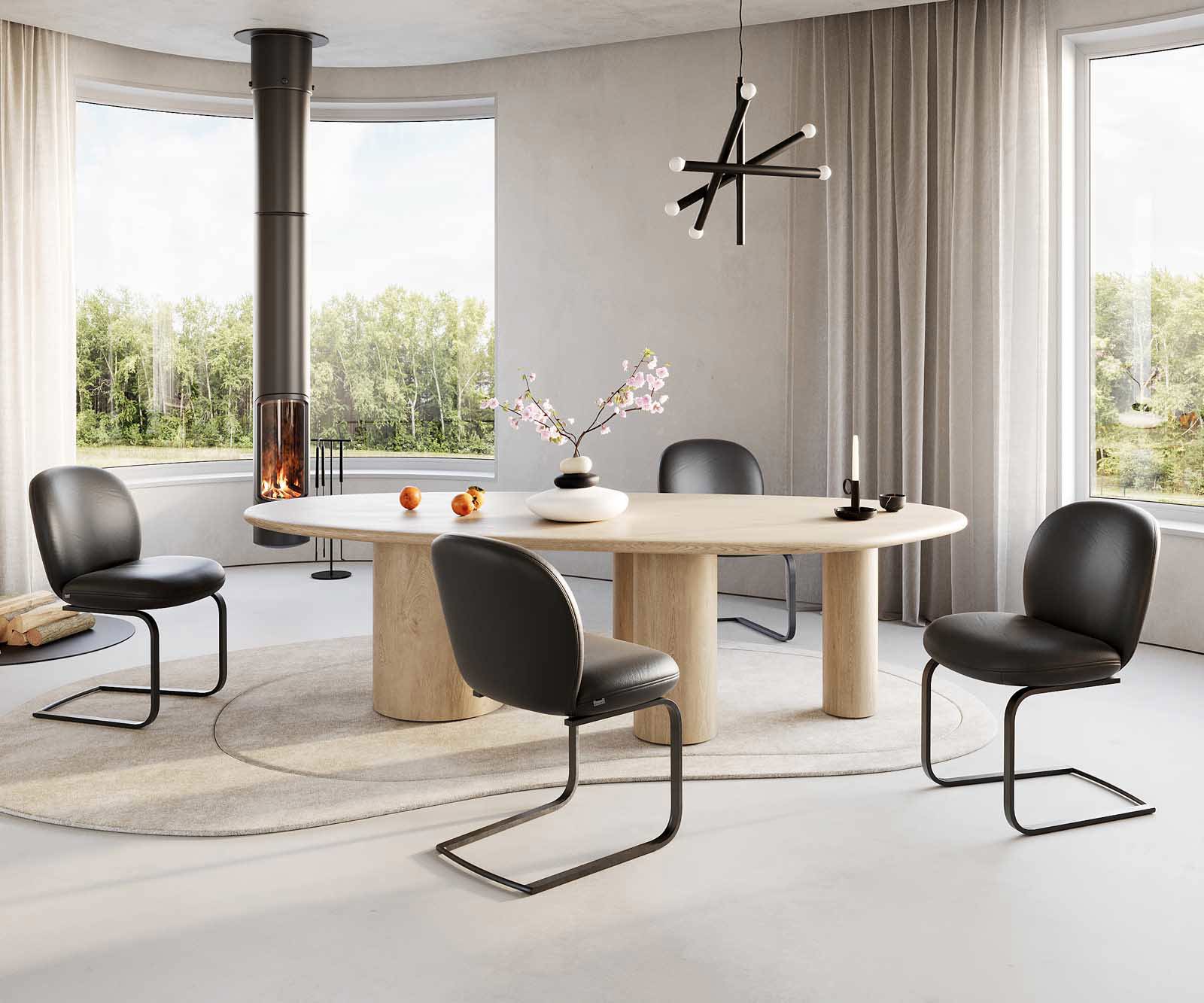 Jedálenská stolička Nube-Flex pravá koža čierna jedálenská stolička plochá čierna vrecková pružina - Image 4