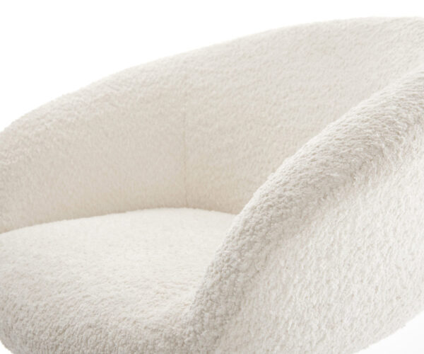 Vinka-Flex otočné kreslo s podrúčkami krížová podnož zúžená kovová čierna bouclé biela 180° otočné vreckové pružiny - Image 4