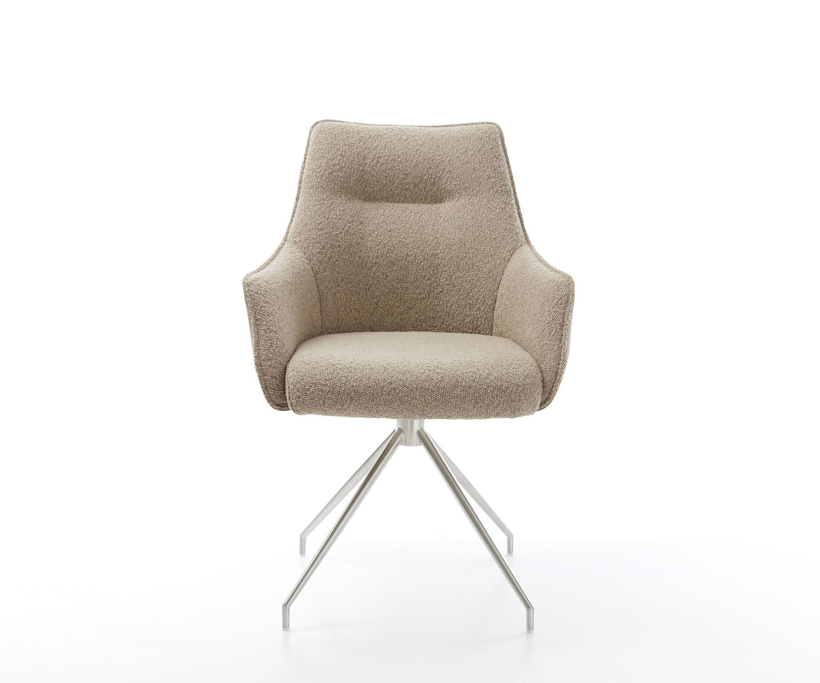 Otočná jedálenská stolička Alja-Flex s opierkami zmiešané materiály tmavobéžová krížová podstava zúžená nerezová oceľ otočná o 180° vrecková pružina - Image 2